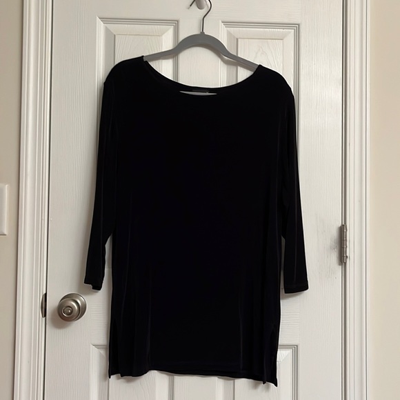 Citiknits Black Long Sleeve Crew Neck Tunic Side Slits Acetate-Spandex Medium - Picture 1 of 8